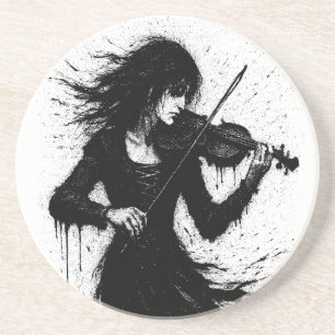 Met inkt geboren violist in de storm van geluid zandsteen onderzetter