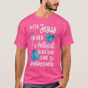 Met Jezus in haar hart Christelijke volleybal T-shirt