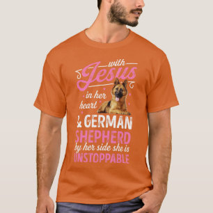 Met Jezus in haar hart Duitse herder voor vrouwen T-shirt
