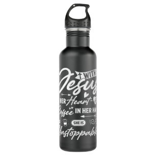 Met Jezus in haar hart en koffie in haar hand Waterfles