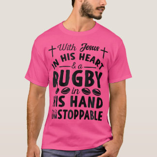 Met Jezus in het hart is hij een onstuitbare rugby T-shirt