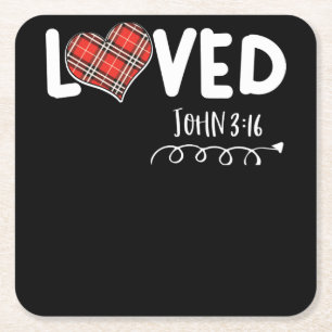 Met John 3 16 Red Pset Heart Christelijke Valentin Vierkante Kartonnen Onderzetter