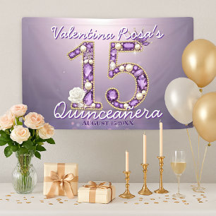 Met juwelen bezette Amethyst & Parel Witte Roos Qu Spandoek