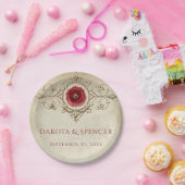 met juwelen getooid Roos | Crimson Red Gem Grunge Papieren Bordje (Feest)