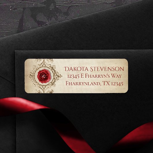 met juwelen getooid Roos | Crimson Red retouradre Etiket