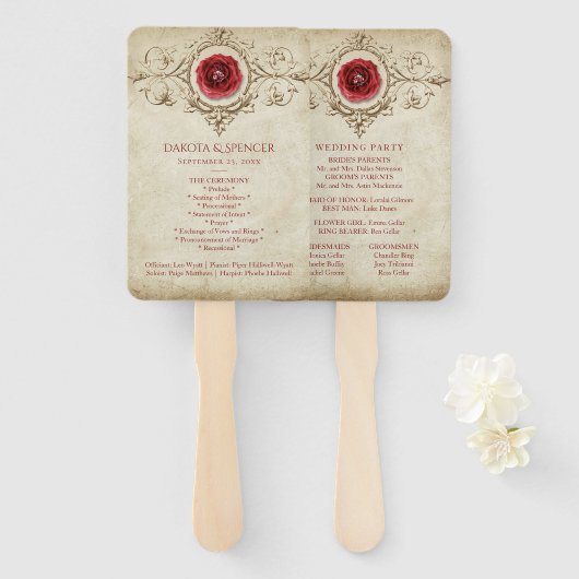 met juwelen getooid Roos |  Grunge Crimson Red-pro Handwaaier (Voorkant en achterkant)