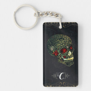 Met juwelen versierde spinnen schedel & rozen glam sleutelhanger