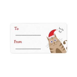 Met kerstcadeaulabels heet santa cat ho ho ho ho etiket