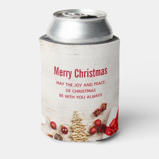 Met kerstmis behandelde items op een Rustige Woode Blikjeskoeler (Blikje Achterkant)