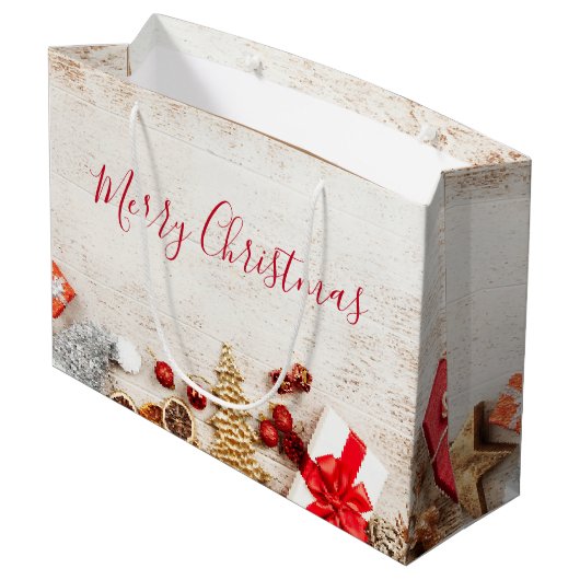 Met kerstmis behandelde items op een Rustige Woode Groot Cadeauzakje (Achterkant Gekanteld)