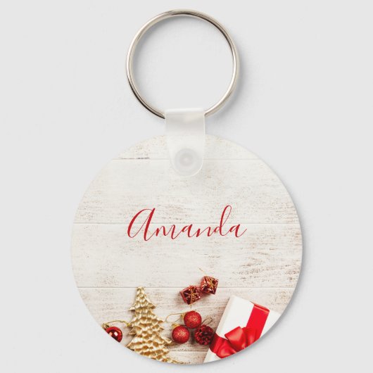 Met kerstmis behandelde items op een Rustige Woode Sleutelhanger (Voorkant)