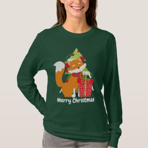 Met kerstmis Fox en boom kunt u een bericht toevoe T-shirt