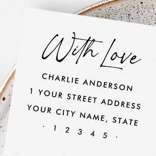 Met liefde elegant script retour adres rubberstempel