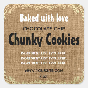 Met Liefde Gebakken Productlabel van Linnen Vierkante Sticker