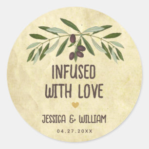 Met Liefde Geïnfuseerde Olijfolie als Bruiloftsges Ronde Sticker