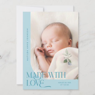 Met Liefde Gemaakt Turquoise Foto Geboorte Aankondiging
