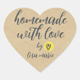 Met liefde gemaakte gepersonaliseerde kraftpapier hart sticker