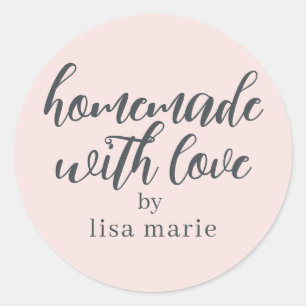 Met liefde gemaakte gepersonaliseerde pastelroze c ronde sticker