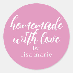 Met liefde gemaakte gepersonaliseerde roze geschen ronde sticker