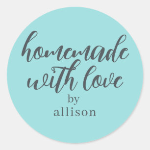 Met liefde gemaakte gepersonaliseerde turquoise ca ronde sticker