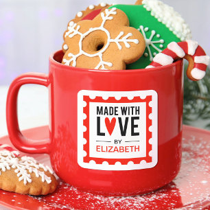 Met Liefde Gemaakte Rode Kerst Stempel Sticker