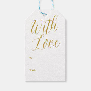 met liefde   Goud Modern Calligrafie Gift Label Cadeaulabel