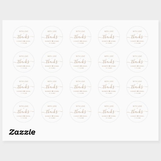 Met liefde gouden script bruiloft dank u ronde sticker (Vel)