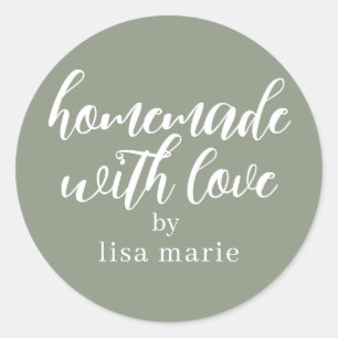 Met Liefde Handgemaakt Gepersonaliseerd Saliegroen Ronde Sticker