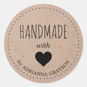 Met Liefde Handgemaakte Kraftpapier Hart Ronde Sticker