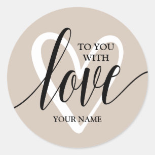 Met Liefde Hart op Taupe Ronde Sticker