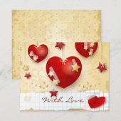 Met liefde, kaart met hangende harten (Voorkant / Achterkant)