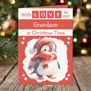 Met liefde kleinkind pinguïn rode Kerstmis Feestdagen Kaart