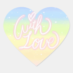 "Met liefde" op kosmische pasteelregenboog Hart Sticker