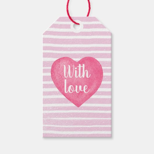 Met Liefde Roze Hart Strepen Gift Label Cadeaulabel (Voorkant)