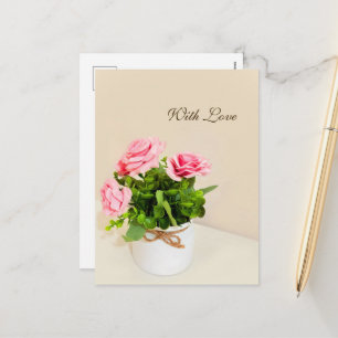 Met liefde roze rozen feestdagenkaart
