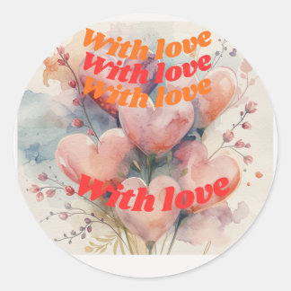 Met Liefde Waterverf Harten Romantisch Stickerontw Ronde Sticker