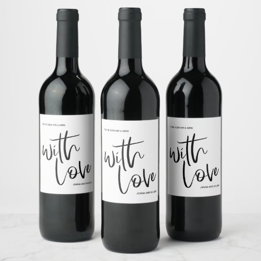 Met Liefde Zwart-Wit Script Trouwlabels Wijn Etiket (Flessen)