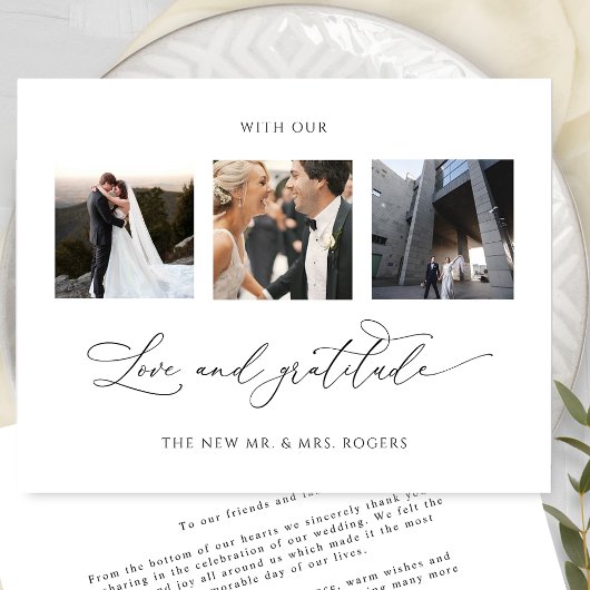 Met Love and Gratitude Elegant Wedding Photo Bedankkaart