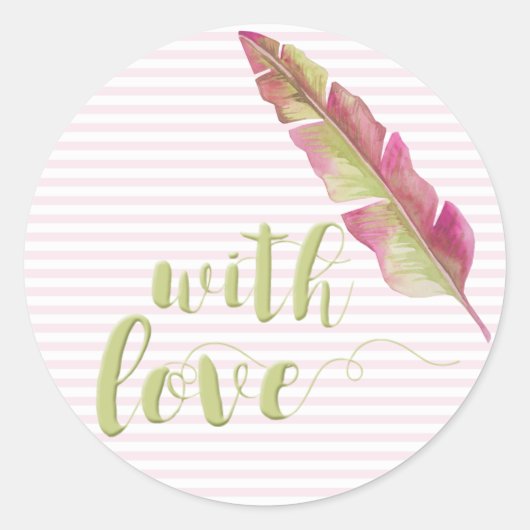 Met Love, Sage Script Typography Striped Sticker (Voorkant)