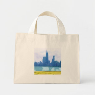 Met lucht kwast geschilderde Chicago wolkenkrabber Mini Tote Bag