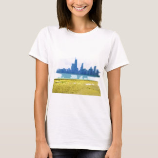 Met luchtborstel getekende Chicago skyline kunst T-shirt