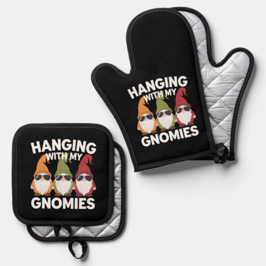 Met mijn gnomen, Funny Garden Gnome Ovenwant & Pannenlap Set (Voorkant / Achterkant)