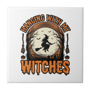 Met mijn heksen hangen Vintage Halloween T-shirt D Tegeltje