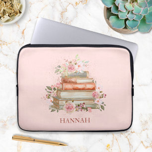 Met Monogram Boeken en Roze Rozen Laptop Sleeve