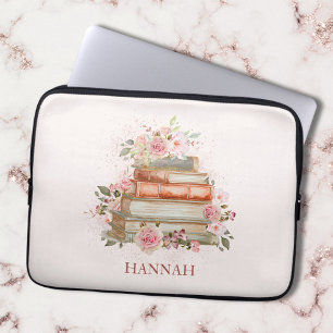 Met Monogram Boeken en Roze Rozen Laptop Sleeve