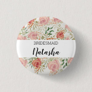 Met monogram sinaasappel blozen rozen waterverf ronde button 3,2 cm