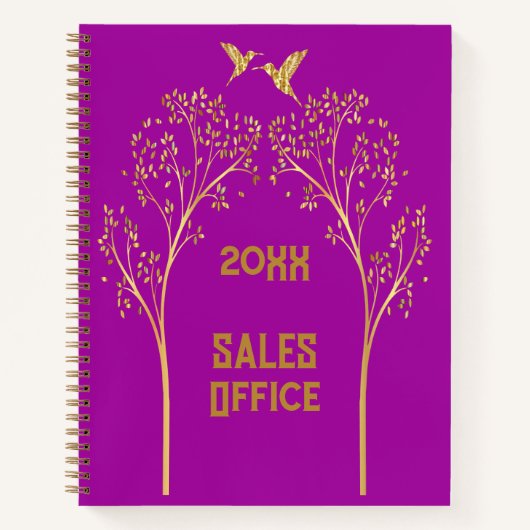 Met Monogram Versierde Gouden Bomen met Vogels op  Notitieboek (Voorkant)