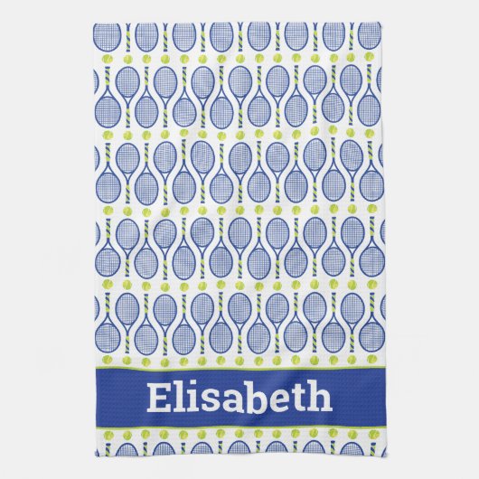 Met naam 💙 blauw, groen, wit 🎾 theedoek (Verticaal)
