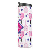 Met naam en initiaal, roze en paarse tennisrackets thermosbeker (Geroteerd rechts)