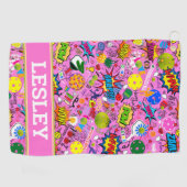 Met naam 😍 gemengde pickleball roze golfhanddoek (Horizontaal)